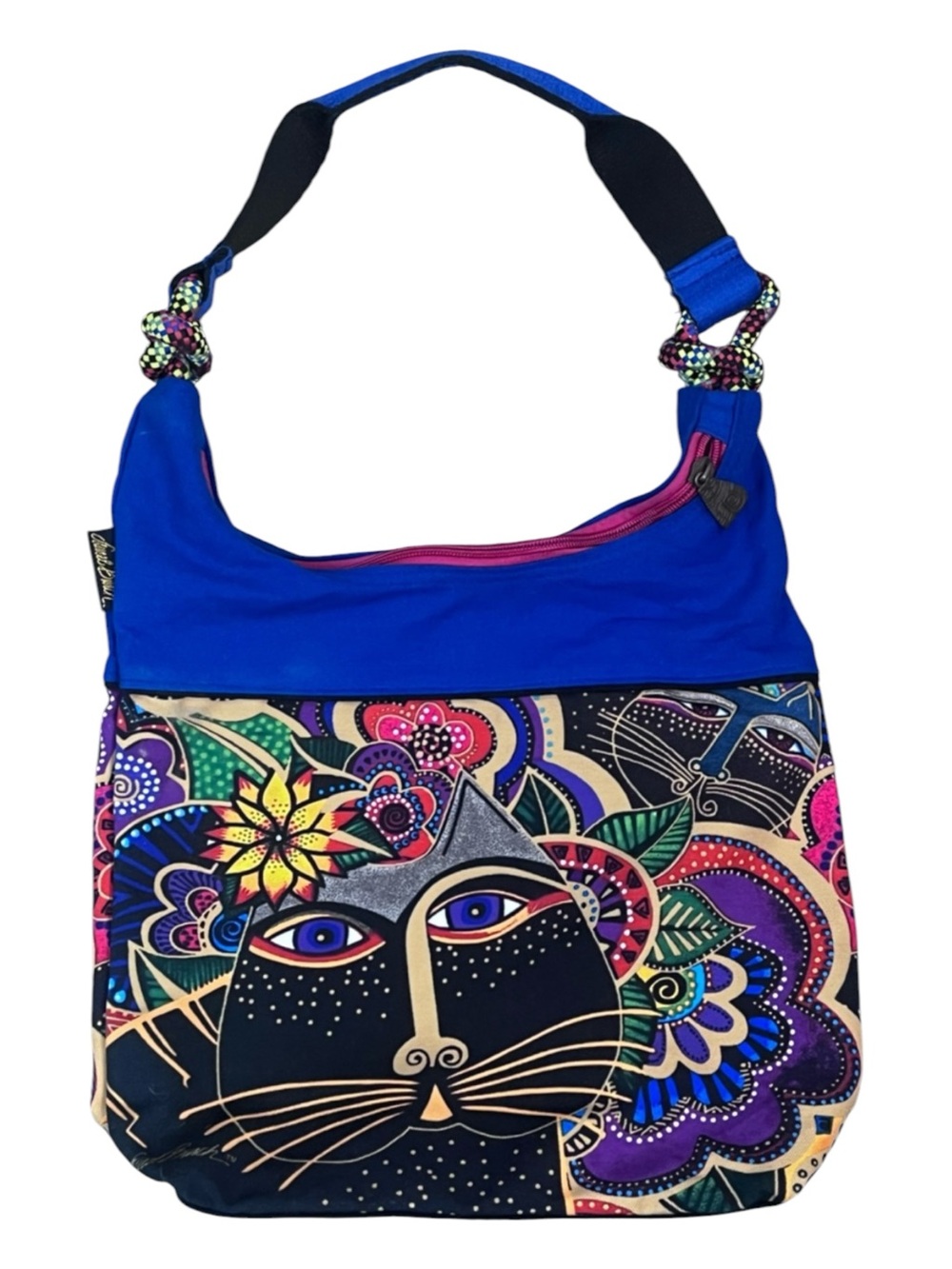 Laurel Burch Fantasticats Cat Canvas Scoop Purse Tote Bag Spring Summer Colorful